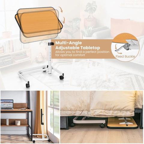 Lightweight Portable Multi-Purpose Bedside Table with Adjustable Height