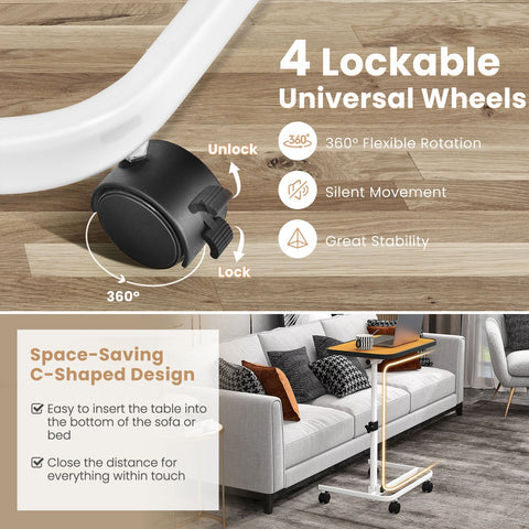 Lightweight Portable Multi-Purpose Bedside Table with Adjustable Height