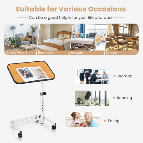 Lightweight Portable Multi-Purpose Bedside Table with Adjustable Height