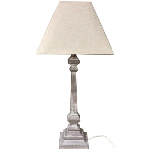 Simple and Elegant Linen Shade with Whitewashed Wooden Base