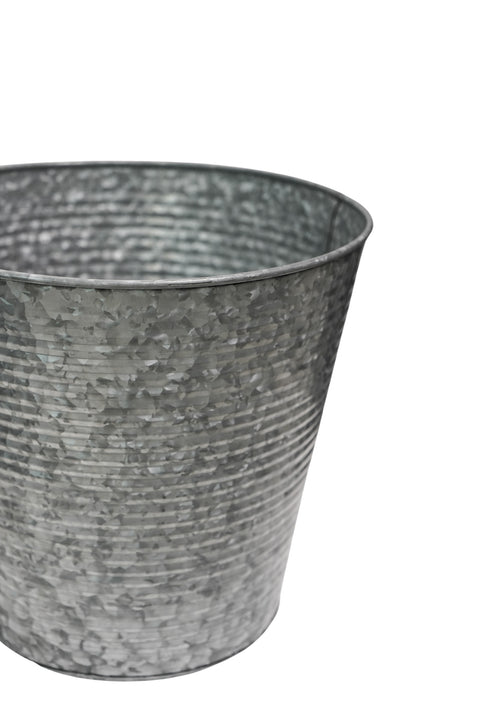 Rustic Round Galvanized Outdoor Planter with Drainage System