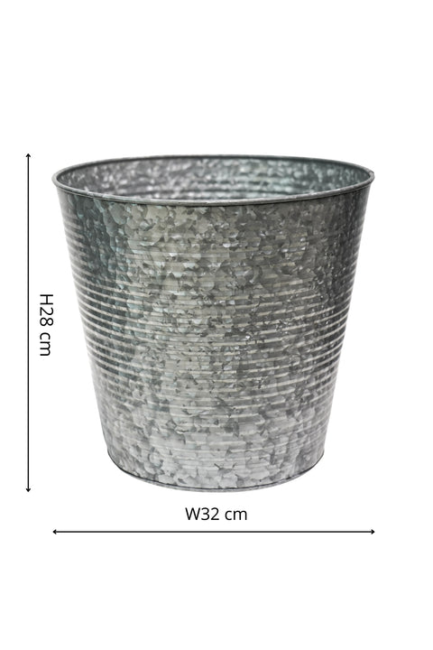 Rustic Round Galvanized Outdoor Planter with Drainage System