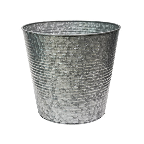 Rustic Round Galvanized Outdoor Planter with Drainage System