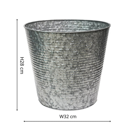Rustic Round Galvanized Outdoor Planter with Drainage System