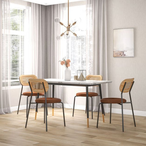 Honeycomb Backrest Set of 2 Dining Chairs with Linen Seating