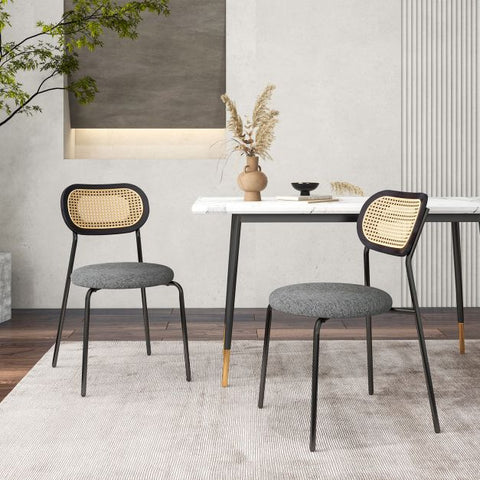Honeycomb Backrest Set of 2 Dining Chairs with Linen Seating