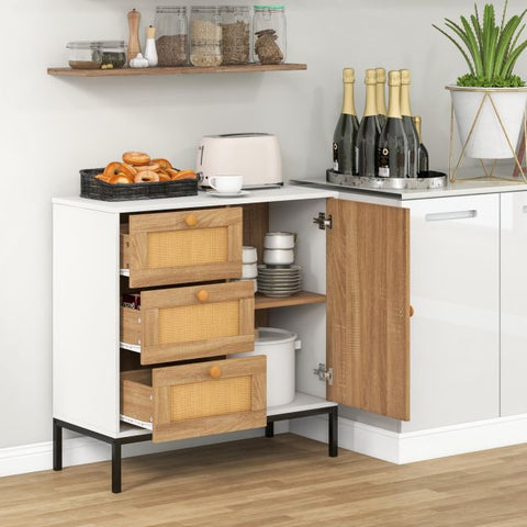 Multi-use Buffet Cabinet with Unique Rattan Design for Ventilation and Ample Storage