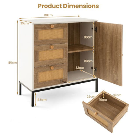 Multi-use Buffet Cabinet with Unique Rattan Design for Ventilation and Ample Storage