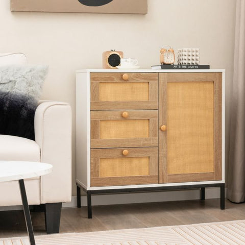 Multi-use Buffet Cabinet with Unique Rattan Design for Ventilation and Ample Storage