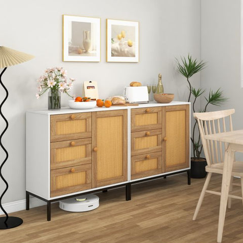 Multi-use Buffet Cabinet with Unique Rattan Design for Ventilation and Ample Storage
