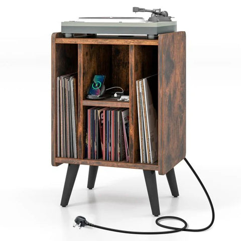 Multi-Purpose and Compact Side Table with Built-in Charging Station and Sturdy Frame