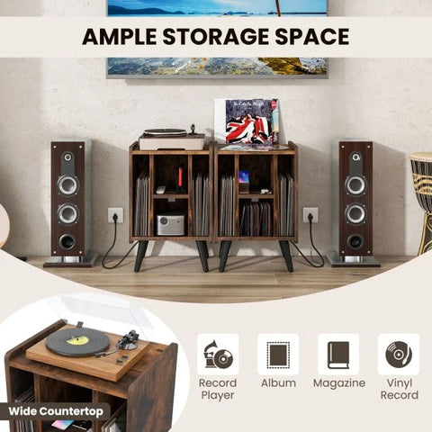Multi-Purpose and Compact Side Table with Built-in Charging Station and Sturdy Frame
