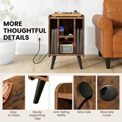 Multi-Purpose and Compact Side Table with Built-in Charging Station and Sturdy Frame