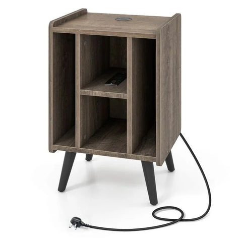 Multi-Purpose and Compact Side Table with Built-in Charging Station and Sturdy Frame