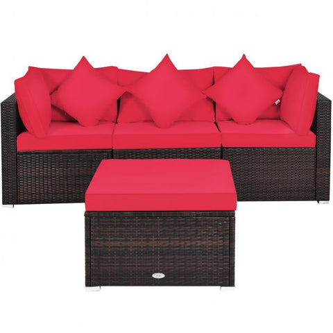 Garden Wicker Conversation Furniture Set with soft cushions and pillow in White