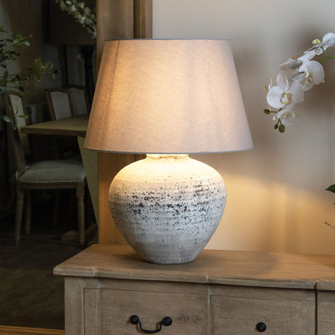 Elegant and Rustic Grey Fabric Shade Lamp Lamp with with Stone Effect Base