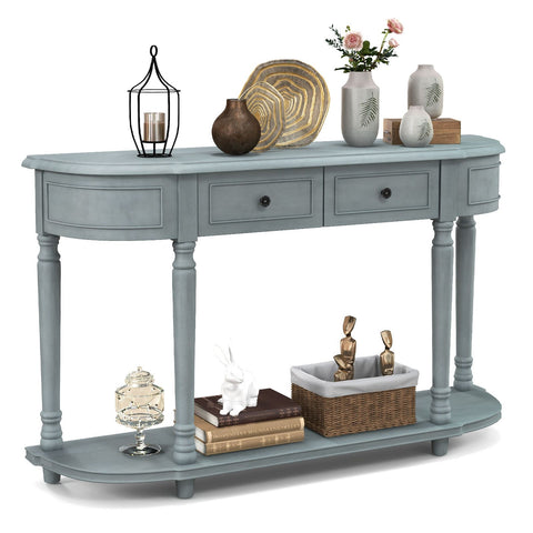 Rugged Retro Entryway Console Table with Shelf Storage and Drawers