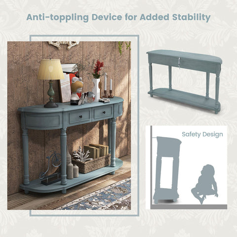 Rugged Retro Entryway Console Table with Shelf Storage and Drawers