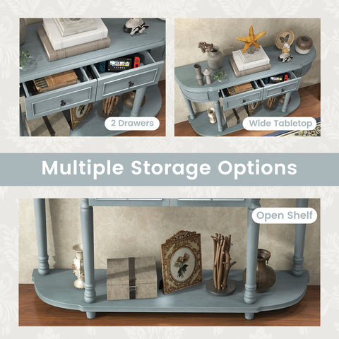 Rugged Retro Entryway Console Table with Shelf Storage and Drawers