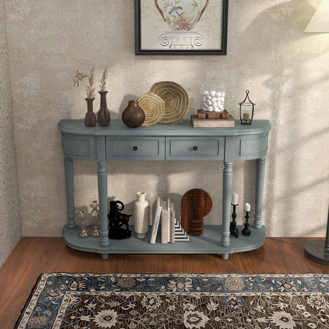Rugged Retro Entryway Console Table with Shelf Storage and Drawers