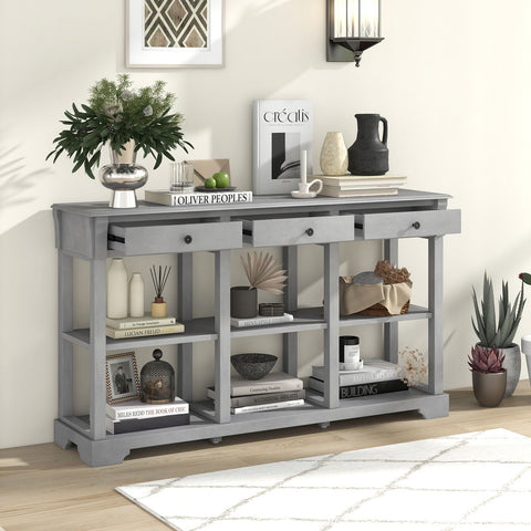 Large Retro Versatile Entryway Console Table with Drawers and Extra Shelf Storage