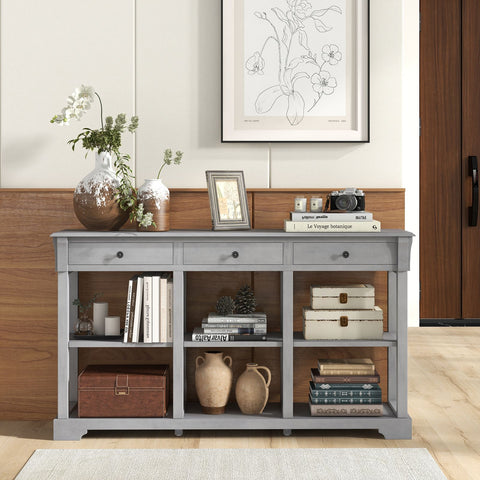 Large Retro Versatile Entryway Console Table with Drawers and Extra Shelf Storage