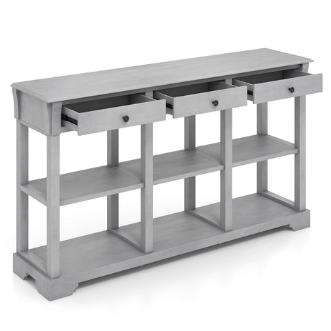 Large Retro Versatile Entryway Console Table with Drawers and Extra Shelf Storage
