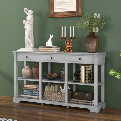 Large Retro Versatile Entryway Console Table with Drawers and Extra Shelf Storage