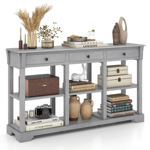 Large Retro Versatile Entryway Console Table with Drawers and Extra Shelf Storage