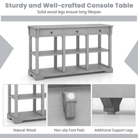 Large Retro Versatile Entryway Console Table with Drawers and Extra Shelf Storage