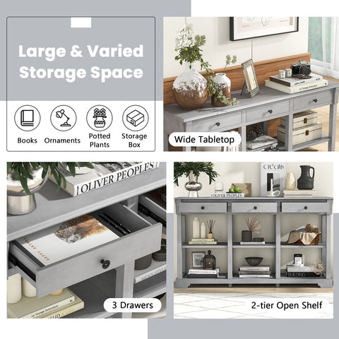 Large Retro Versatile Entryway Console Table with Drawers and Extra Shelf Storage