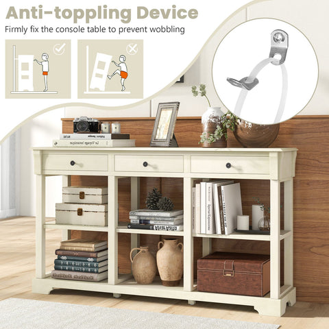 Large Retro Versatile Entryway Console Table with Drawers and Extra Shelf Storage