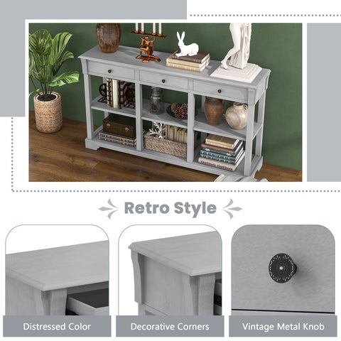 Large Retro Versatile Entryway Console Table with Drawers and Extra Shelf Storage