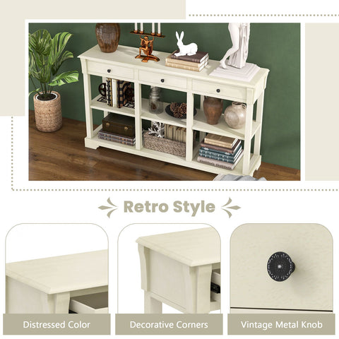 Large Retro Versatile Entryway Console Table with Drawers and Extra Shelf Storage