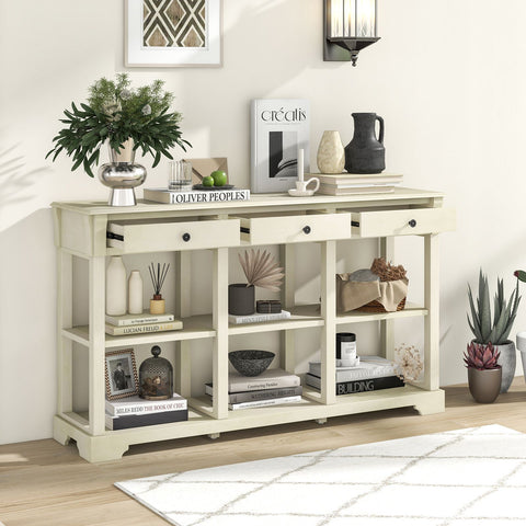 Large Retro Versatile Entryway Console Table with Drawers and Extra Shelf Storage