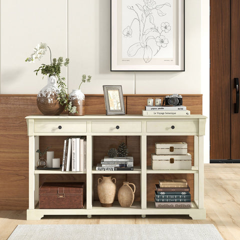 Large Retro Versatile Entryway Console Table with Drawers and Extra Shelf Storage