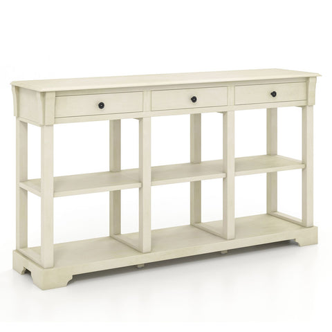 Large Retro Versatile Entryway Console Table with Drawers and Extra Shelf Storage