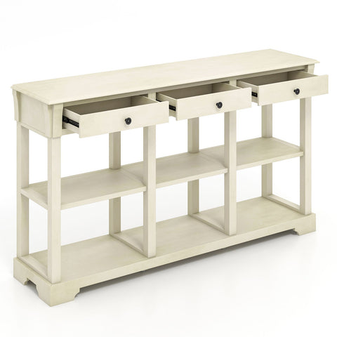 Large Retro Versatile Entryway Console Table with Drawers and Extra Shelf Storage