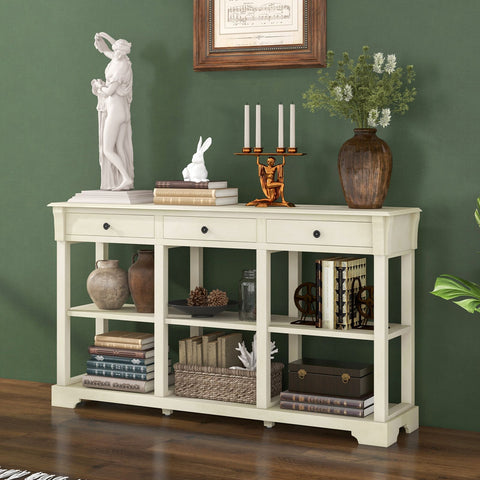Large Retro Versatile Entryway Console Table with Drawers and Extra Shelf Storage