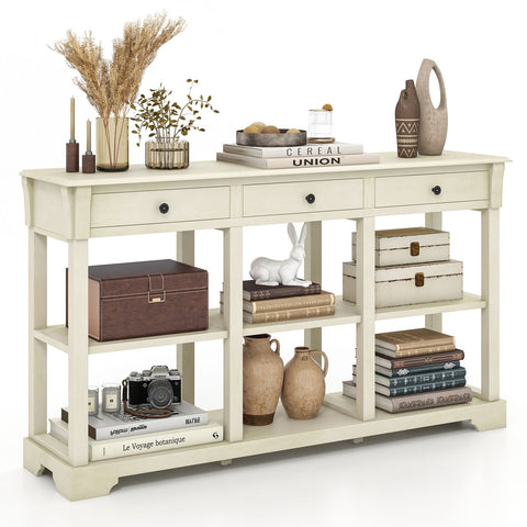 Large Retro Versatile Entryway Console Table with Drawers and Extra Shelf Storage