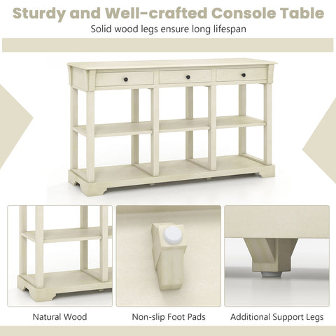 Large Retro Versatile Entryway Console Table with Drawers and Extra Shelf Storage