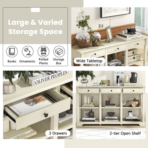 Large Retro Versatile Entryway Console Table with Drawers and Extra Shelf Storage