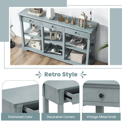 Large Retro Versatile Entryway Console Table with Drawers and Extra Shelf Storage