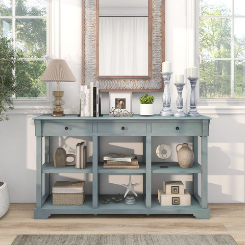 Large Retro Versatile Entryway Console Table with Drawers and Extra Shelf Storage