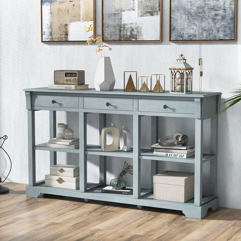 Large Retro Versatile Entryway Console Table with Drawers and Extra Shelf Storage