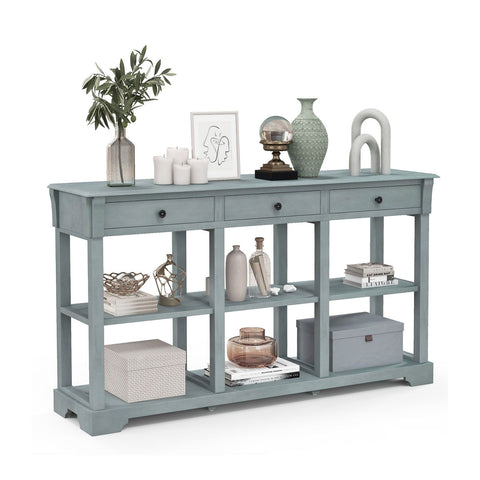 Large Retro Versatile Entryway Console Table with Drawers and Extra Shelf Storage