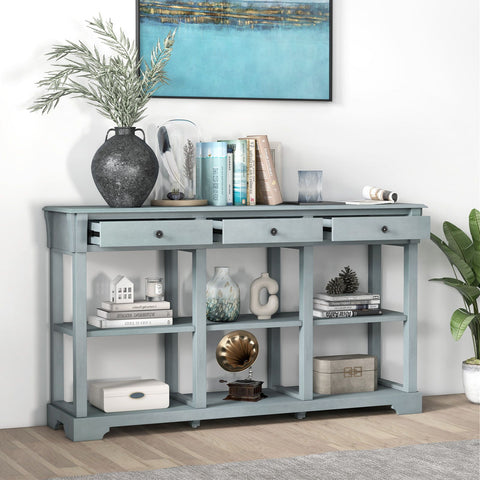 Large Retro Versatile Entryway Console Table with Drawers and Extra Shelf Storage