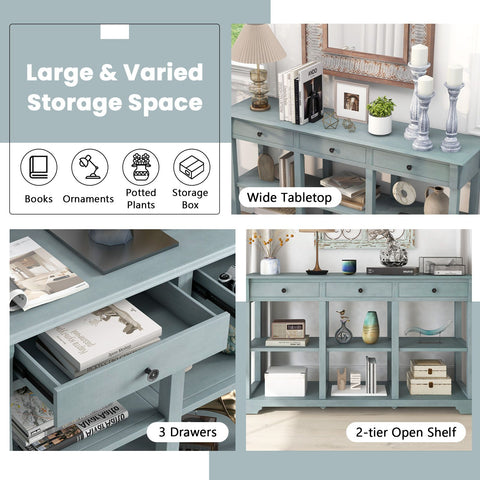Large Retro Versatile Entryway Console Table with Drawers and Extra Shelf Storage