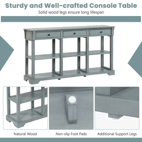 Large Retro Versatile Entryway Console Table with Drawers and Extra Shelf Storage