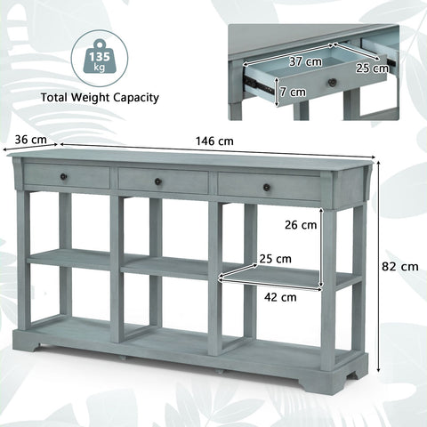 Large Retro Versatile Entryway Console Table with Drawers and Extra Shelf Storage